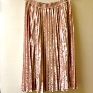 Crushed Velvet Pink, Pleated Midi Skirt